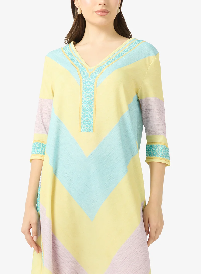 Ginger V Neck Stripe Kaftan Beach Dress